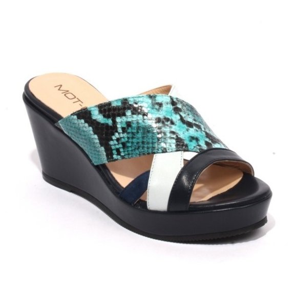 ITALIAN Multicolor Leather Slides Wedge Sandals - Picture 1 of 8